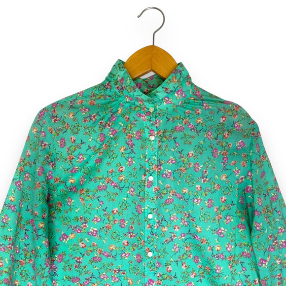 Holding Horses Anthropologie Women's Floral Button Down Shirt Size 6 Green Pink - Picture 2 of 9
